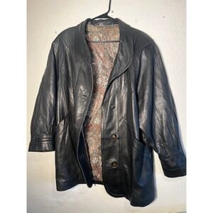 Vintage Gerome Barcelona Black Lambskin Leather Paisley Lined Jacket 80s Chevron